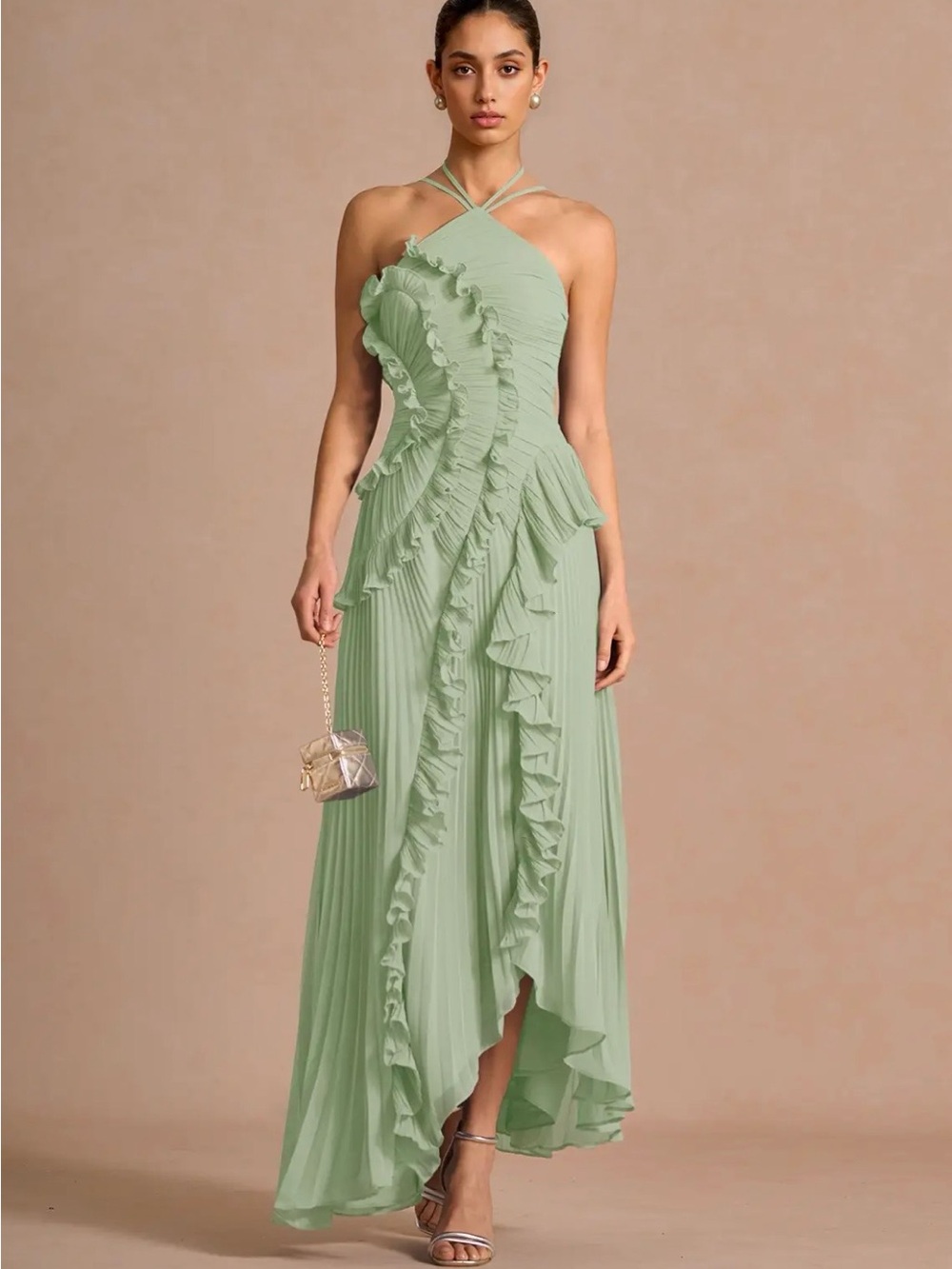 Green high neck textured dress